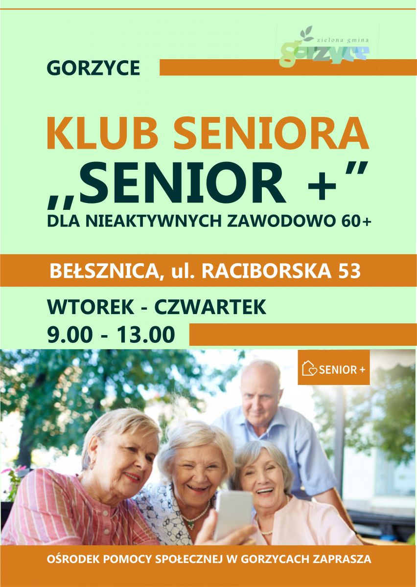 Informacja dotycząca dni i godzin otwarcia klubu seniora senior plus w bełsznicy